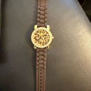 Leopard Print Gold-Tone Watch with Brown Strap
